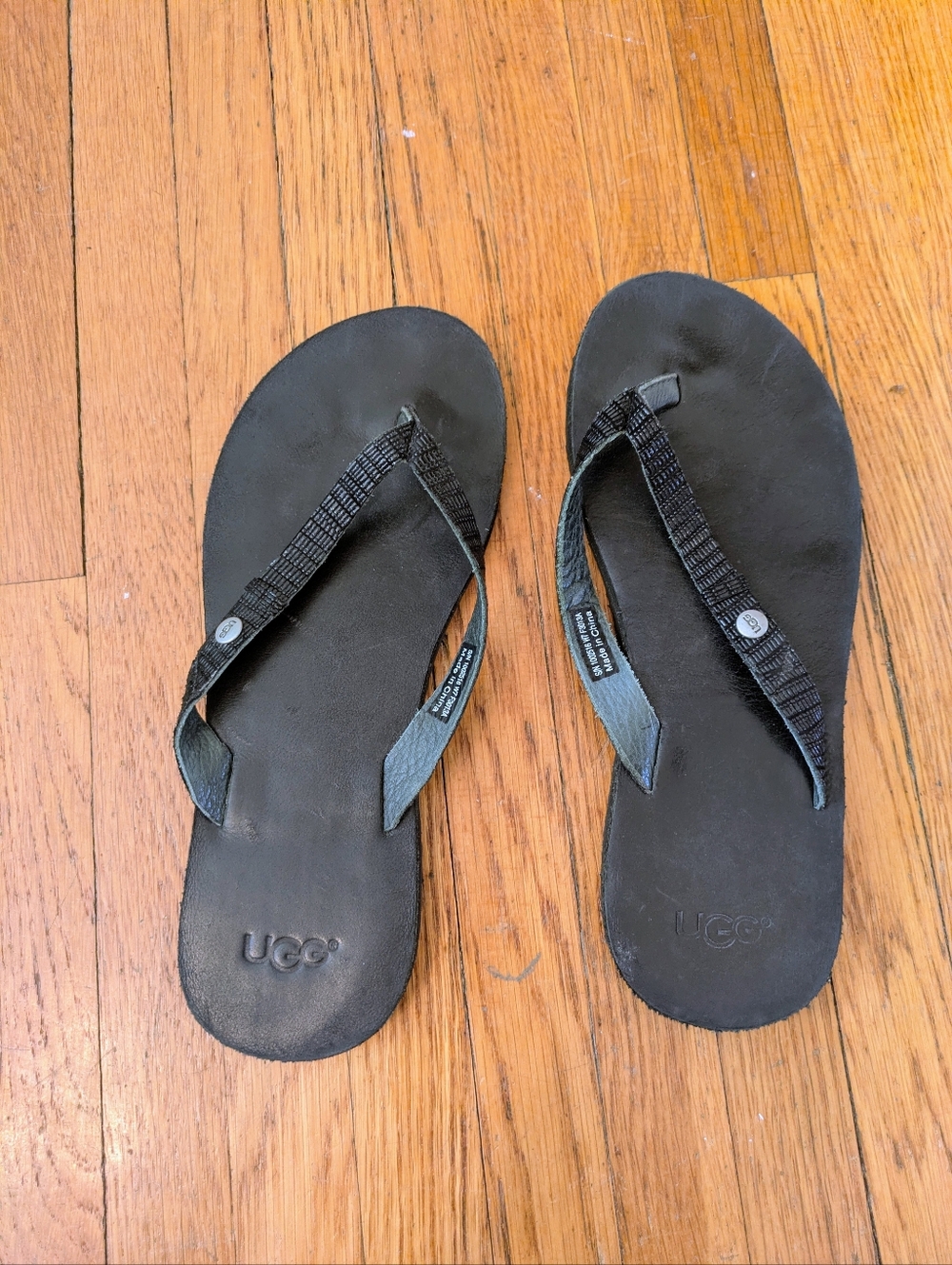 UGG Black Leather Flip Flop Sandals
